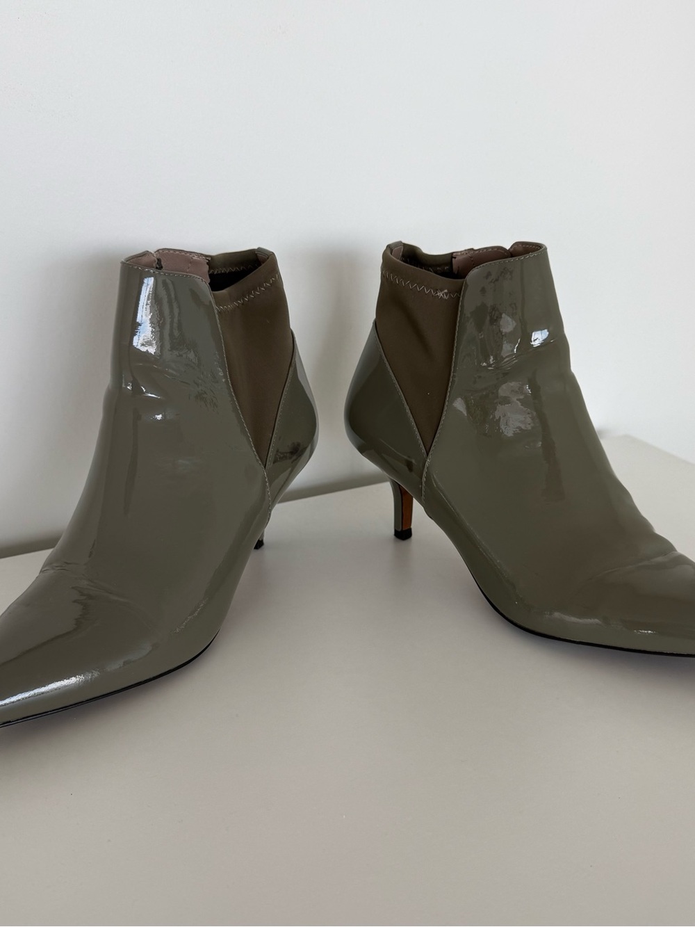 Donald J. Pliner Olive Patent Leather Pointed Ankle Booties